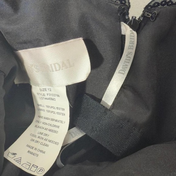 David's Bridal Black Teal Strapless Tiered Ruffle Sequin Dress Size 12 - Picture 4 of 7